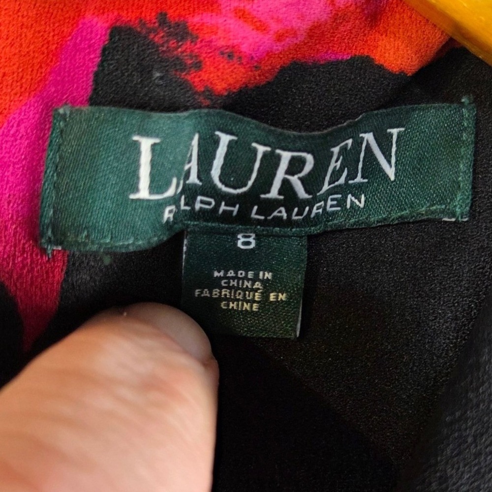 Lauren Ralph Lauren Black Floral Sleeveless Shift Dress Pink Orange Green Size 8 - Picture 4 of 8